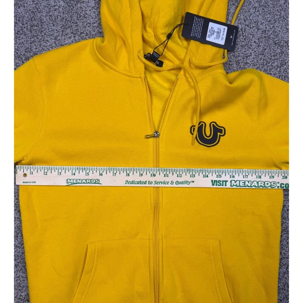 True Religion Mens Yellow Core Zip Up Hoodie Buddha Logo Sweatshirt S 54872-00